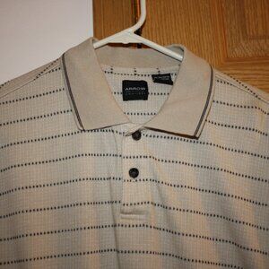 Men's Arrow Polo Shirt size Large Tan Black Stripes